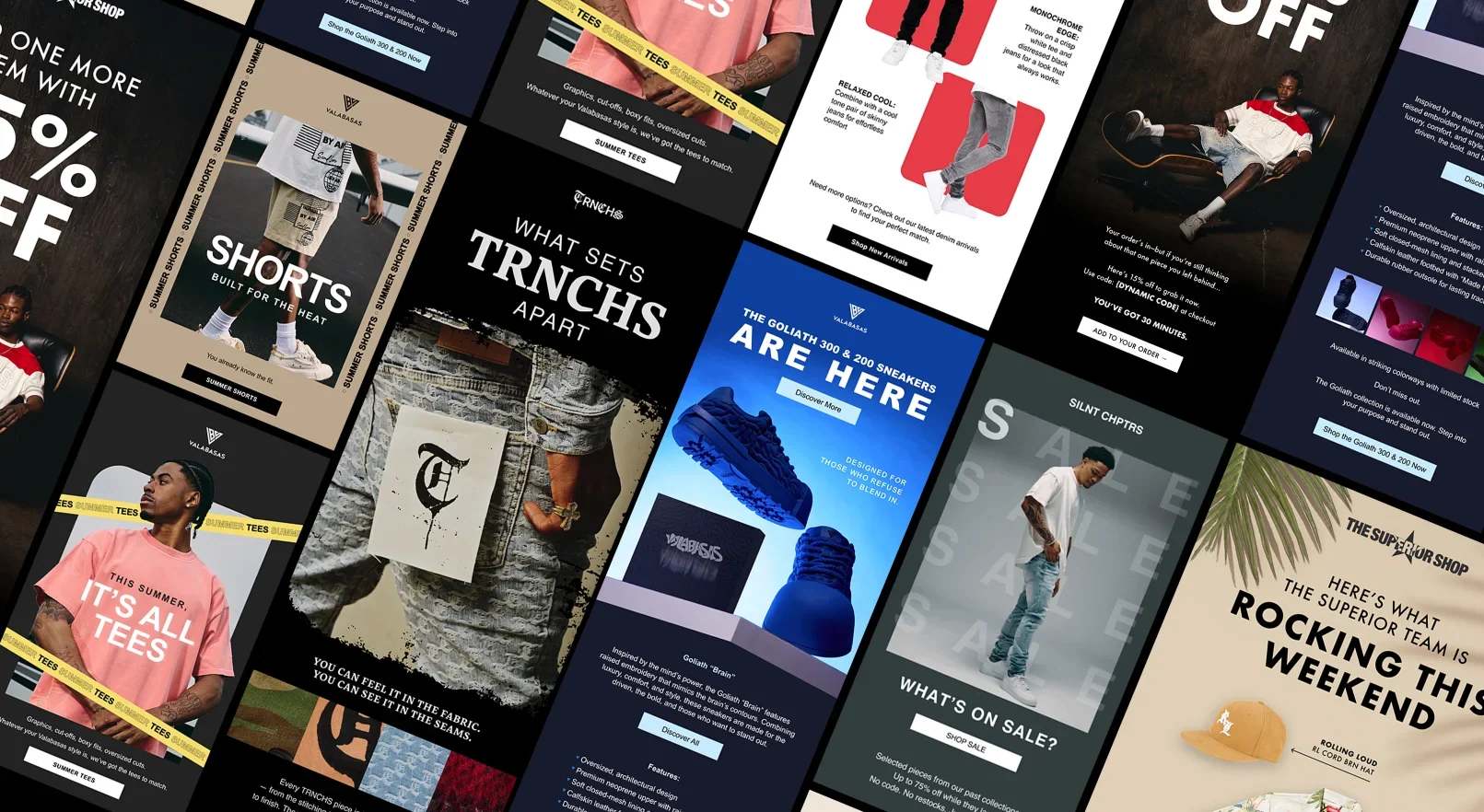 Collage of email, SMS and social ad creatives ADFIX produced for client brands