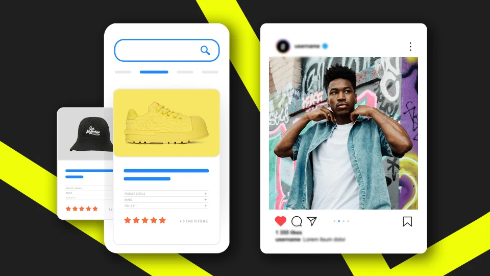 Product listing and Instagram ad mock-ups for a paid social campaign